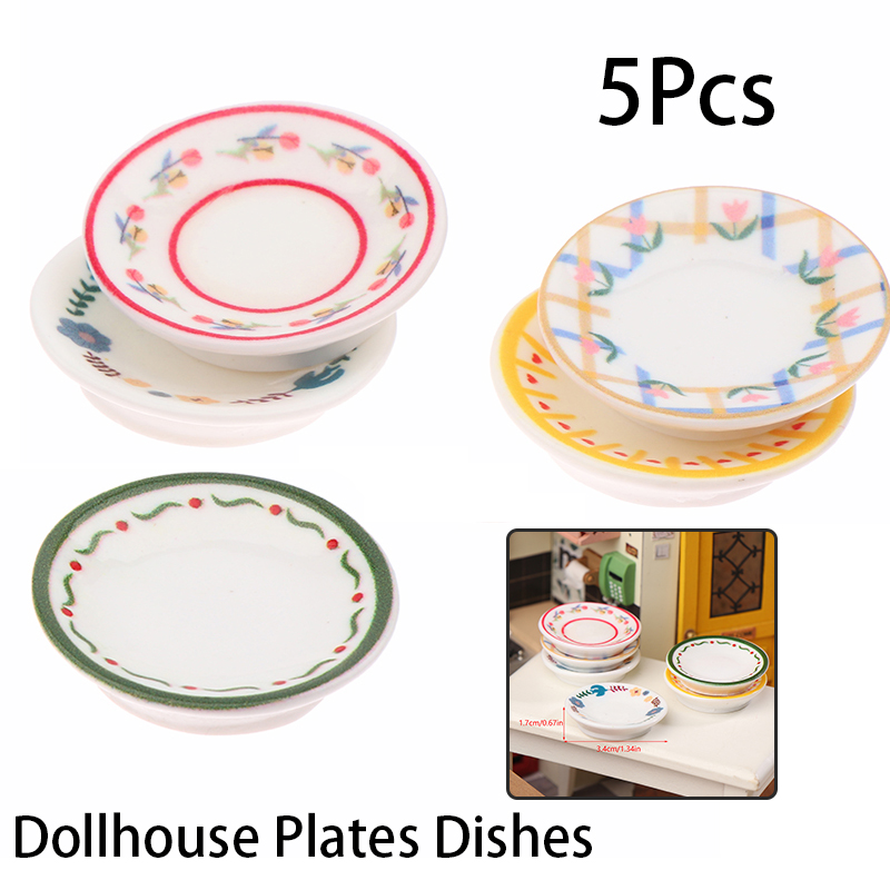 Kitchen Gadgets Plus - 5Pcs 1/12 Dollhouse Mini Plates Dishes